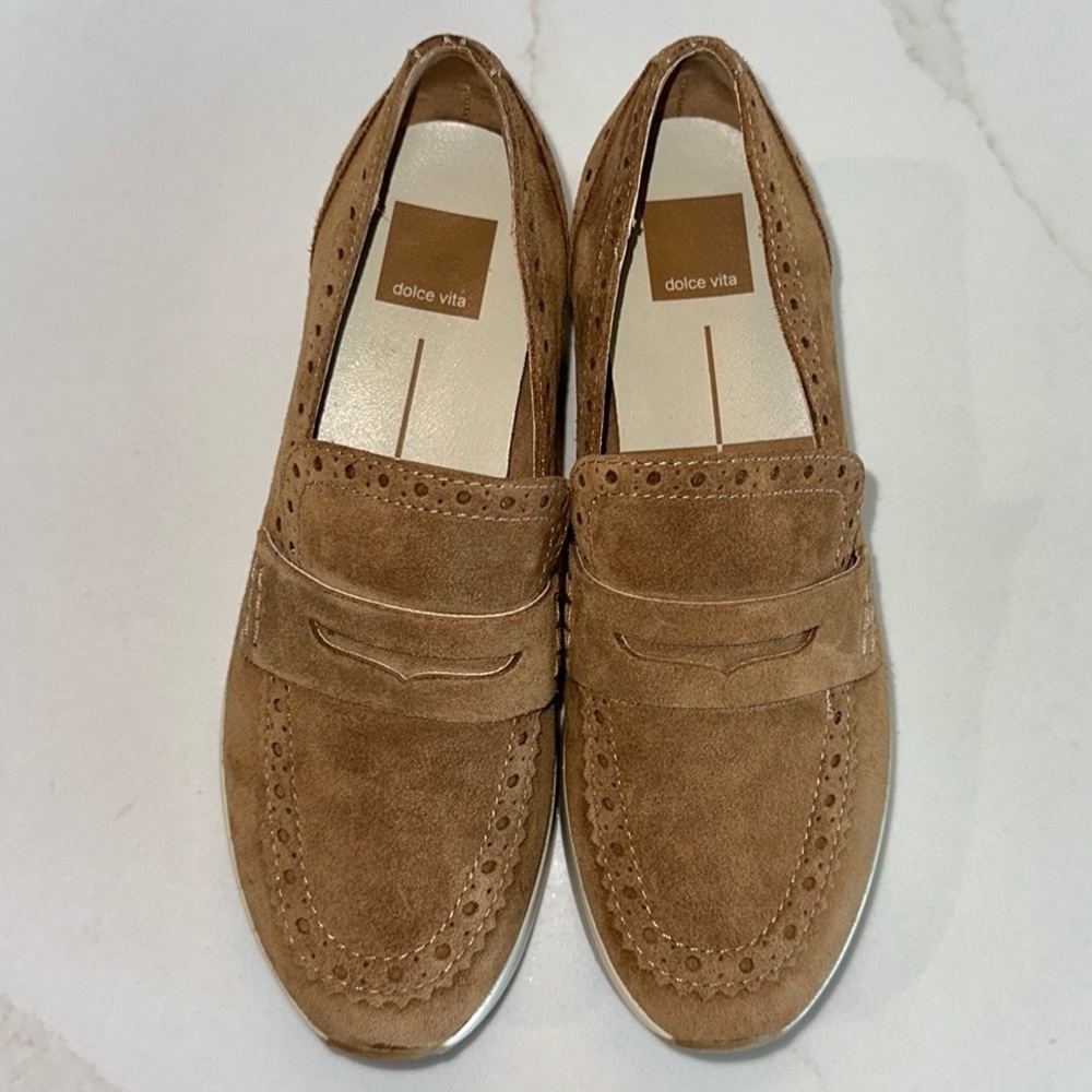 Dolce Vita Tan Suede Platform Penny Loafers - Picture 9 of 13